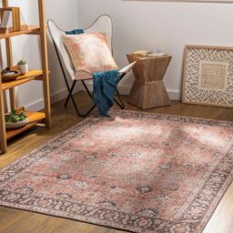 Livabliss Colin-Washable Brown Orange Grey Traditionnal Vintage Boho Living Dining Rug - Size: 200 cm x 275 cm