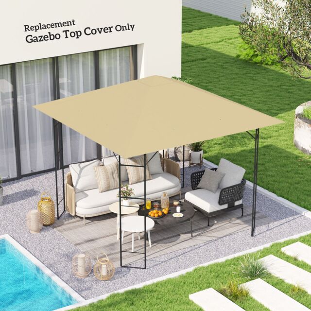 OUTSUNNY 3 x 3(m) Gazebo Canopy Replacement Cover with Drain Holes, Beige - image 1