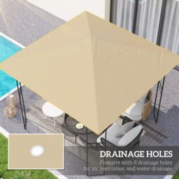 OUTSUNNY 3 x 3(m) Gazebo Canopy Replacement Cover with Drain Holes, Beige - thumbnail 4