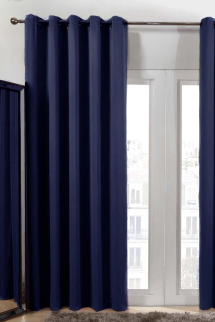 OHS Pair of Thermal Ready Made Eyelet Blackout Curtains in Navy - Size: 167 cm width x 228 cm drop - image 1