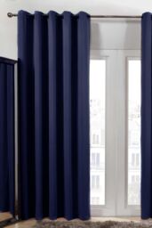 OHS Pair of Thermal Ready Made Eyelet Blackout Curtains in Navy - Size: 167 cm width x 228 cm drop - thumbnail 1