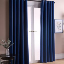 OHS Pair of Thermal Ready Made Eyelet Blackout Curtains in Navy - Size: 167 cm width x 228 cm drop - thumbnail 2