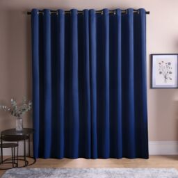 OHS Pair of Thermal Ready Made Eyelet Blackout Curtains in Navy - Size: 167 cm width x 228 cm drop - thumbnail 3