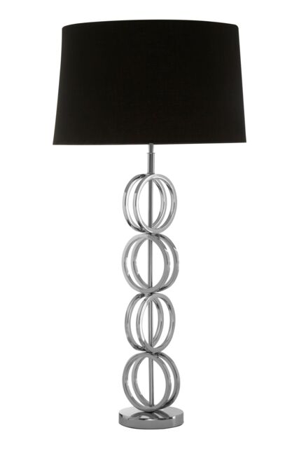 Orsina Table Lamp with Multi Ring Chain Base, High Gloss Nickel Stainless Steel Pedestal, Luxe Black Fabric in Silver - image 1