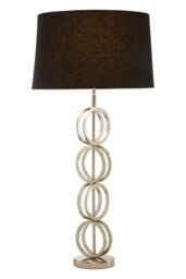 Orsina Table Lamp with Multi Ring Chain Base, High Gloss Nickel Stainless Steel Pedestal, Luxe Black Fabric in Silver - thumbnail 2