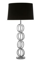 Orsina Table Lamp with Multi Ring Chain Base, High Gloss Nickel Stainless Steel Pedestal, Luxe Black Fabric in Silver