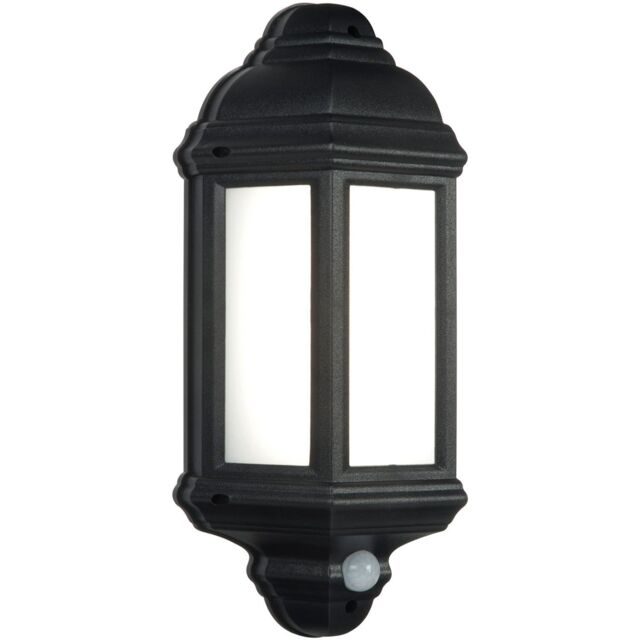 Loops Traditional IP44 Wall Lantern Light with PIR - 7W Cool White LED - Matt Black - image 1