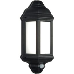Loops Traditional IP44 Wall Lantern Light with PIR - 7W Cool White LED - Matt Black - thumbnail 1