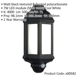 Loops Traditional IP44 Wall Lantern Light with PIR - 7W Cool White LED - Matt Black - thumbnail 2