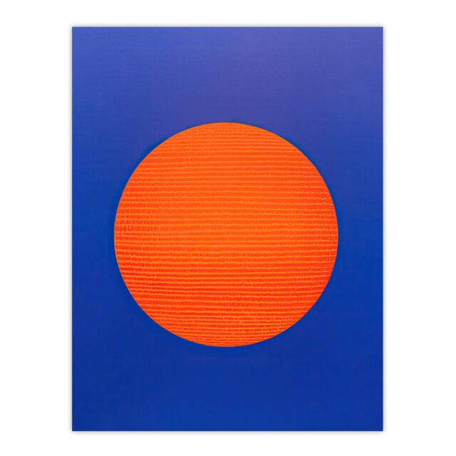 "Wee Blue Coo Wall Art Print Tangerine Sunrise Minimalist Circle Blue Amber Sun Colour Block Painting Poster - Size: W18"" x H24""" - image 1