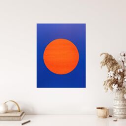 "Wee Blue Coo Wall Art Print Tangerine Sunrise Minimalist Circle Blue Amber Sun Colour Block Painting Poster - Size: W18"" x H24""" - thumbnail 4