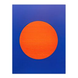 "Wee Blue Coo Wall Art Print Tangerine Sunrise Minimalist Circle Blue Amber Sun Colour Block Painting Poster - Size: W18"" x H24""" - thumbnail 1