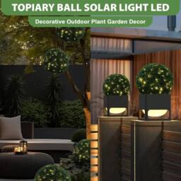 FLAVORA Green 28cm Solar Topiary Ball with 20 LED Flower Lights Dual - thumbnail 3