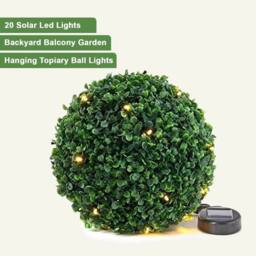 FLAVORA Green 28cm Solar Topiary Ball with 20 LED Flower Lights Dual - thumbnail 5