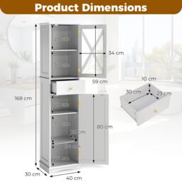Gymax Freestanding Narrow Storage Cupboard Bathroom Tall Cabinet in White - thumbnail 2