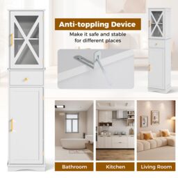 Gymax Freestanding Narrow Storage Cupboard Bathroom Tall Cabinet in White - thumbnail 4