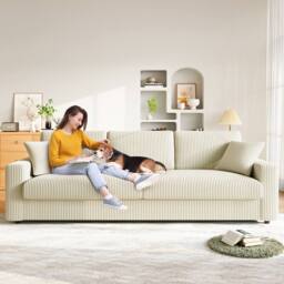 Dprodo Deep 4 Seat Sofa, 256cm Mid Century Modern Couches in Beige - Size: 2 Pack - thumbnail 4