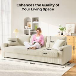 Dprodo Deep 4 Seat Sofa, 256cm Mid Century Modern Couches in Beige - Size: 2 Pack - thumbnail 2