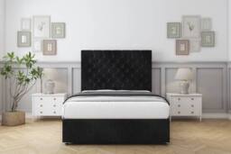 "Sloomy Mayfair Naples Divan Bed Base 2 Drawers Same Side With 26"" Strutted Headboard in Black - Size: King" - thumbnail 1