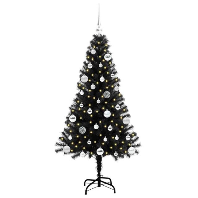 Berkfield Home Lush Christmas Tree with 150 LEDs with Stand Black 150 cm PVC - image 1