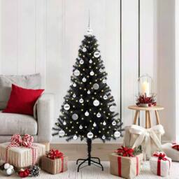 Berkfield Home Lush Christmas Tree with 150 LEDs with Stand Black 150 cm PVC - thumbnail 2