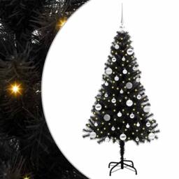 Berkfield Home Lush Christmas Tree with 150 LEDs with Stand Black 150 cm PVC - thumbnail 3