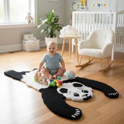Orsina Kids Panda Rug in Black - Size: 100 cm diameter - thumbnail 3