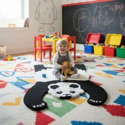 Orsina Kids Panda Rug in Black - Size: 100 cm diameter - thumbnail 2