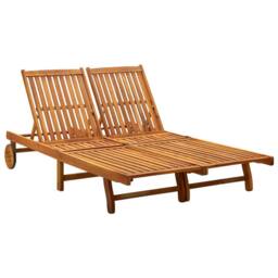 Berkfield Home 2-Person Sun Lounger Solid Acacia Wood in Brown - thumbnail 2