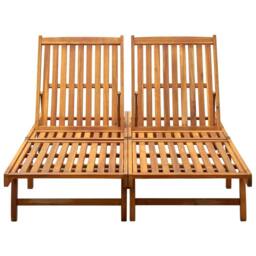 Berkfield Home 2-Person Sun Lounger Solid Acacia Wood in Brown - thumbnail 1