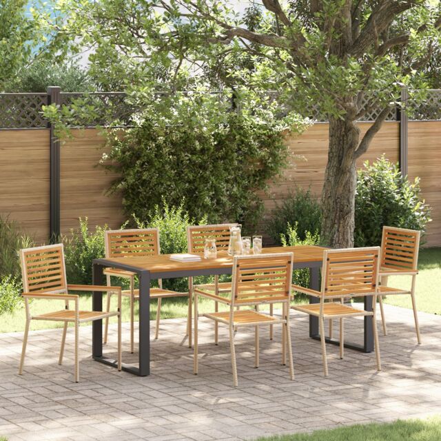 Berkfield Home 7 Piece Garden Dining Set Beige Poly Rattan Acacia - image 1