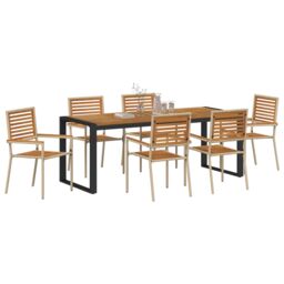 Berkfield Home 7 Piece Garden Dining Set Beige Poly Rattan Acacia - thumbnail 3