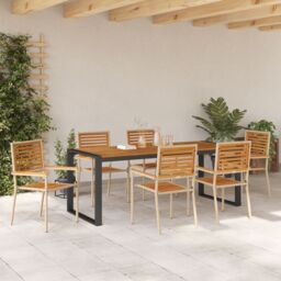 Berkfield Home 7 Piece Garden Dining Set Beige Poly Rattan Acacia - thumbnail 4