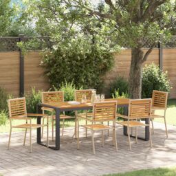 Berkfield Home 7 Piece Garden Dining Set Beige Poly Rattan Acacia - thumbnail 1