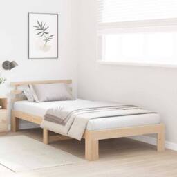 Berkfield Home Natural Pine Wood Bed Frame Natural Solid Pine wood 90 x 200 cm in Beige - thumbnail 4