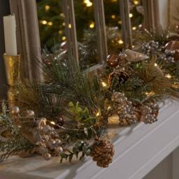 Dibor Golden Glow Pre-Lit Xmas Table Decor Christmas Garland 1.5m - Size: Large