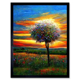 "Artery8 Wall Art Print The Wildflower Tree Summer Meadow Oil Painting Art Framed in Black - Size: W12"" x H16""" - thumbnail 1