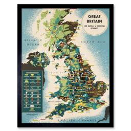 "Artery8 Map UK North Sea Great Britain Natural Industrial Resources Framed Art in Blue - Size: W12"" x H16""" - thumbnail 1