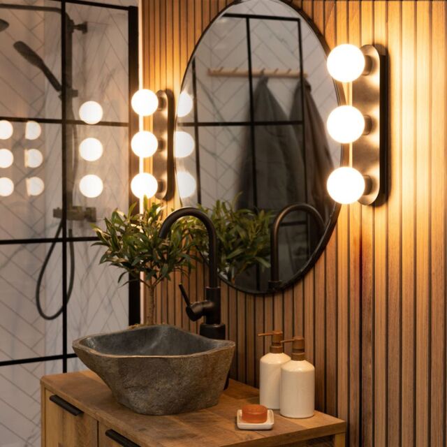 ValueLights Orbital 3 Way Bar Opal Glass IP44 Ceiling Light with Warm LED Bulbs in Black - image 1