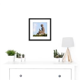 Artery8 Beria L. Rodriguez Tian Tan Buddha Statue Photo 8X8 Inch Square Wooden Framed Wall Art Print Picture with Mount in Black - thumbnail 2