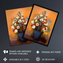 Artery8 Anemones & Lilacs in Blue Vase Redon Vintage Framed Wall Art Print in Orange - Size: A4 - thumbnail 2