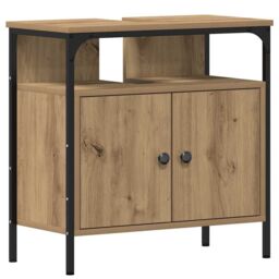 Berkfield Home Bathroom Sink Cabinet Artisan Oak 60x30x60 cm Engineered Wood in Brown - Size: 60 x 30 x 60 cm - thumbnail 2