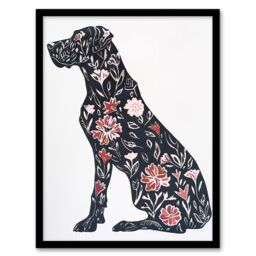 Artery8 Elegant Flower Pattern Great Dane Dog Lover Framed Wall Art in Red - Size: A4 - thumbnail 1