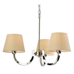 Netlighting Fairmont Multi Arm Chandelier 3 Light Polished Stainless Steel Cream Linen Shade E14 in Beige