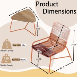 Costway 3 Piece Patio Bistro Set Outdoor Rattan Dining Table & 2 Chairs - thumbnail 3