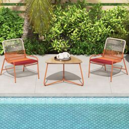 Costway 3 Piece Patio Bistro Set Outdoor Rattan Dining Table & 2 Chairs - thumbnail 4