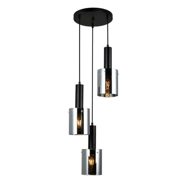 Netlighting Modern Hanging Pendant Black 3 Light with Glass Smoky Shade E27