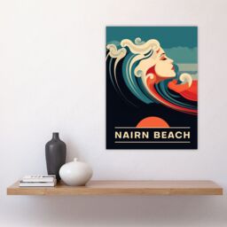 "Artery8 Wall Art Print The Seaside Calls Nairn Beach Scotland UK Sunset Woman of the Waves Sea Siren Ocean Poster in Blue - Size: W18"" x H24""" - thumbnail 4