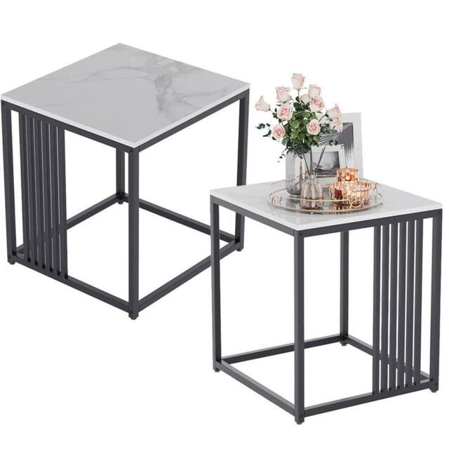 KORVIXA Marble Stone Side Table Coffee Tables in Warm White - Size: 0.6m2 - image 1