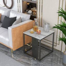 KORVIXA Marble Stone Side Table Coffee Tables in Warm White - Size: 0.6m2 - thumbnail 4